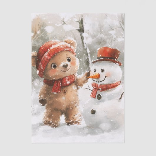 Teddy Bear und Snowman Seidenpapier (Vorderseite)