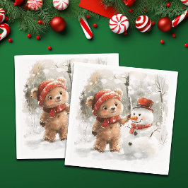 Teddy Bear und Snowman Serviette