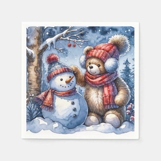 Teddy Bear und Snowman Serviette (Vorderseite)