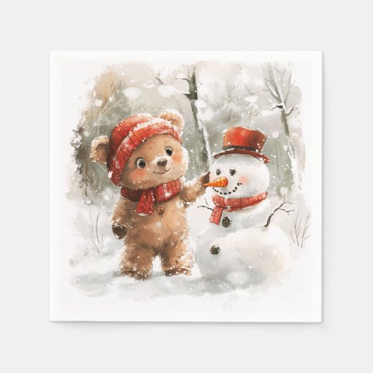 Teddy Bear und Snowman Serviette (Vorderseite)