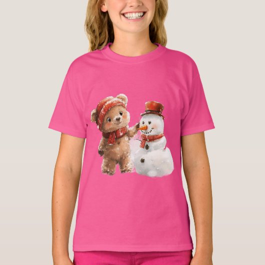 Teddy Bear und Snowman T-Shirt (Vorderseite)