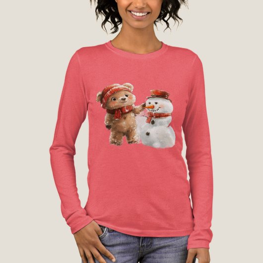 Teddy Bear und Snowman Tri-Blend Shirt (Vorderseite)