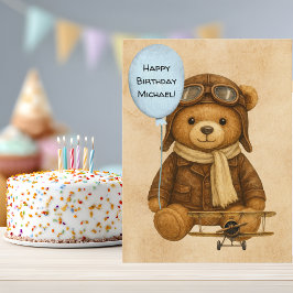 Teddy Bear Vintag Airplane Geburtstag Whimsical Postkarte