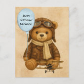 Teddy Bear Vintag Airplane Geburtstag Whimsical Postkarte (Vorderseite)