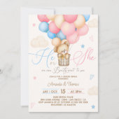 Teddy Bear Vintag Gender Reveal Einladung (Vorderseite)