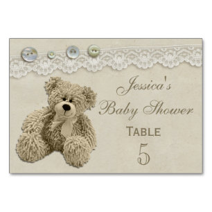 Teddy Bear Vintag Lace Personalisiert Baby Dusche Tischnummer