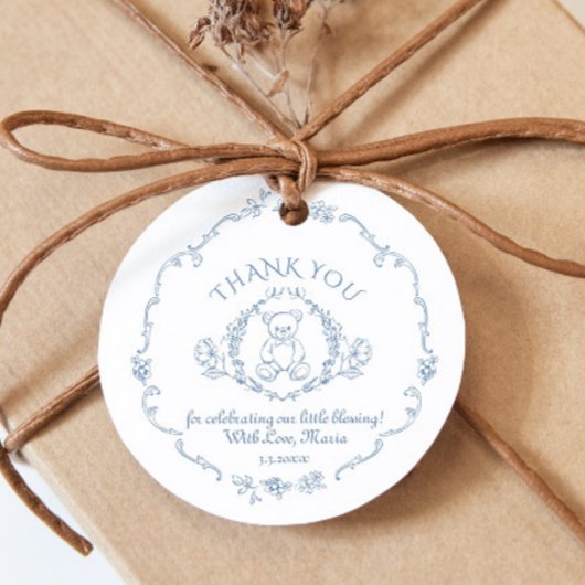 Teddy bear Vintag Toile Babydusche Danke Geschenkanhänger