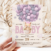 Teddy Bear Violet Pink Baby Girl Dusche Einladung