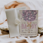 Teddy Bear Violet Pink Baby Girl Dusche Einladung