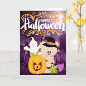 Teddy Bear Warlock - Happy Halloween Karte (Gelbe Blume)