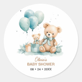 Teddy Bear Wasserfarbe Babydusche Runder Aufkleber