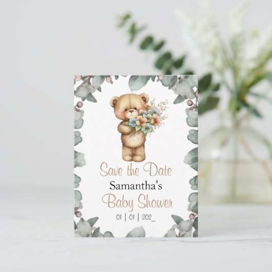 Teddy Bear Wasserfarbe Weiß Datum Postkarte (Stehend Vorderseite)