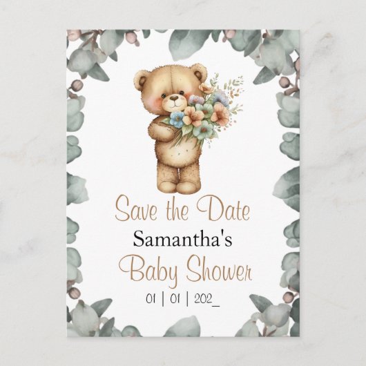 Teddy Bear Wasserfarbe Weiß Datum Postkarte (Vorderseite)