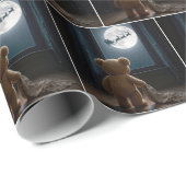 Teddy Bear Watching Santa Claus and Reindeer Geschenkpapier (Rolleneckpunkt)