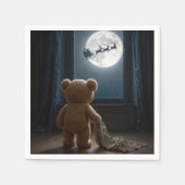 Teddy Bear Watching Santa Claus and Reindeer Serviette (Vorderseite)