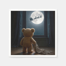 Teddy Bear Watching Santa Claus and Reindeer Serviette