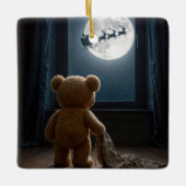 Teddy Bear Watching Santa Claus Keramikornament (Vorderseite)