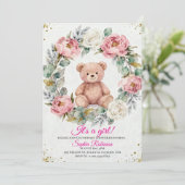 Teddy Bear Watercolor  Baby Shower Invitation Einladung (Stehend Vorderseite)