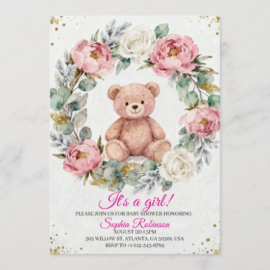 Teddy Bear Watercolor  Baby Shower Invitation Einladung (Vorderseite)