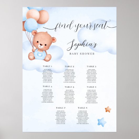 Teddy Bear Watercolor Baby Shower Seekarte Poster (Vorne)