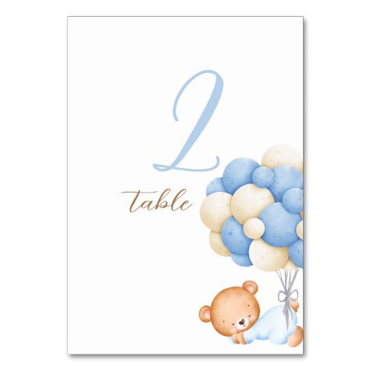 Teddy Bear Watercolor Balloons Tischnummer Card (Rückseite)