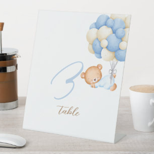 Teddy Bear Watercolor Balloons Tischnummer Card Sockelschild