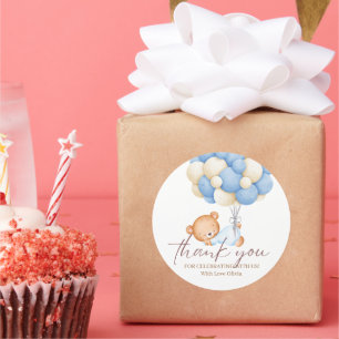 Teddy Bear Watercolor Boy 1. Geburtstag Party Clas Runder Aufkleber