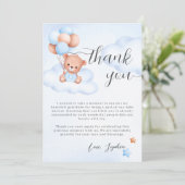 Teddy Bear Watercolor Boy Babydusche Dankeskarte (Stehend Vorderseite)