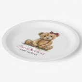 Teddy Bear Watercolor Girl Babydusche Pappteller (Schrägansicht)