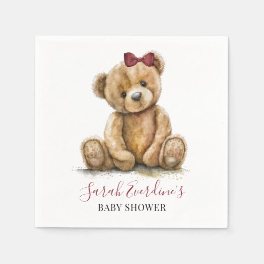 Teddy Bear Watercolor Girl Babydusche Serviette (Vorderseite)