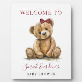 Teddy Bear Watercolor Girl Babydusche Willkommen Fotoplatte (Vorderseite)