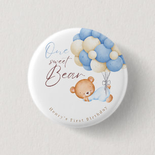 Teddy Bear Watercolor Junge 1. Geburtstag Party Button