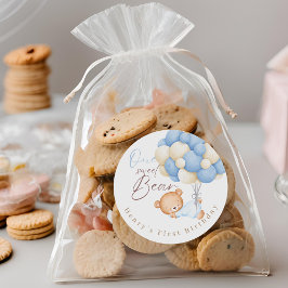 Teddy Bear Watercolor Junge 1. Geburtstag Party Runder Aufkleber