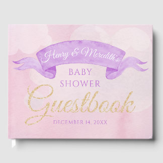 Teddy Bear Watercolor Lila Baby Showbook Gästebuch