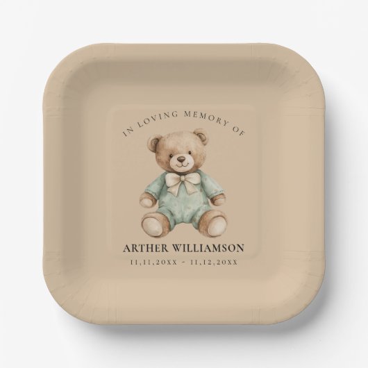 Teddy Bear Watercolour Memorial Paper Plates Pappteller (Vorderseite)