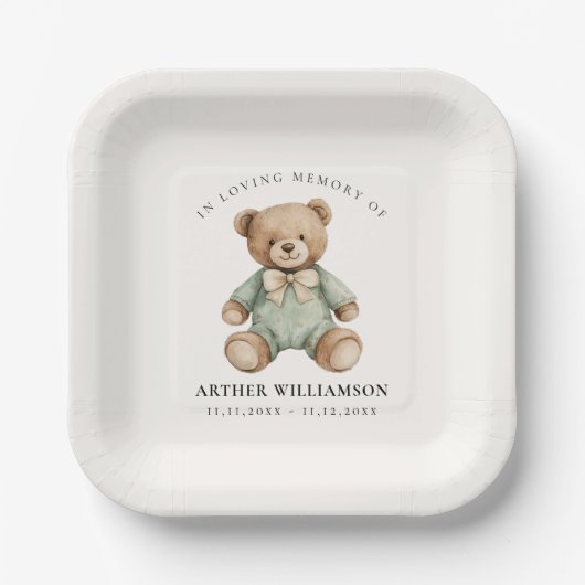Teddy Bear Watercolour Memorial Paper Plates Pappteller (Vorderseite)