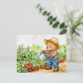 Teddy Bear Watering Tomato Plants Postkarte (Stehend Vorderseite)