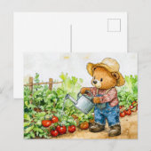 Teddy Bear Watering Tomato Plants Postkarte (Vorne/Hinten)