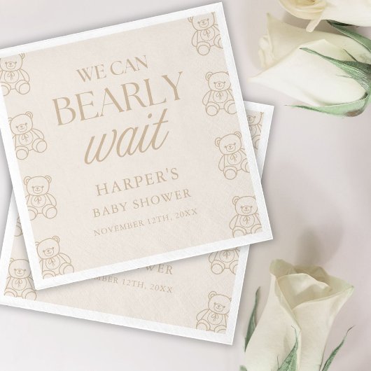 Teddy Bear We Can Bearly Wait Baby Shower Serviette