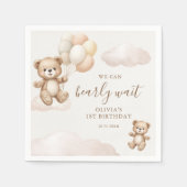 Teddy Bear We Can Bearly Wait Birthday Serviette (Vorderseite)