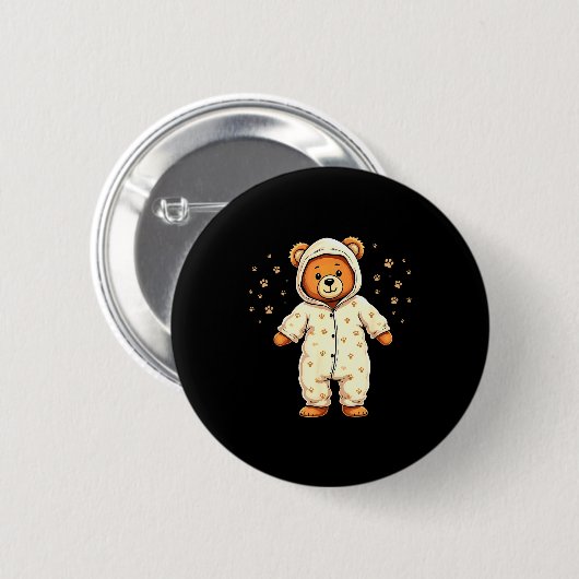Teddy Bear Wearing Pajamas Button (Vorne & Hinten)