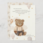 Teddy Bear Welcome Baby Card Einladung (Vorne/Hinten)