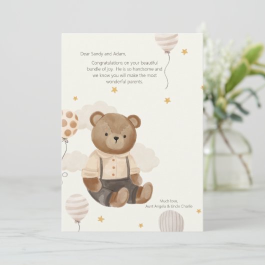 Teddy Bear Welcome Baby Card Einladung (Stehend Vorderseite)