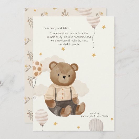 Teddy Bear Welcome Baby Card Einladung (Vorne/Hinten)