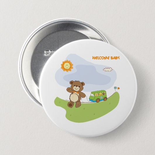 Teddy Bear Welcome Baby Kinderzimmer Design Button (Vorne & Hinten)