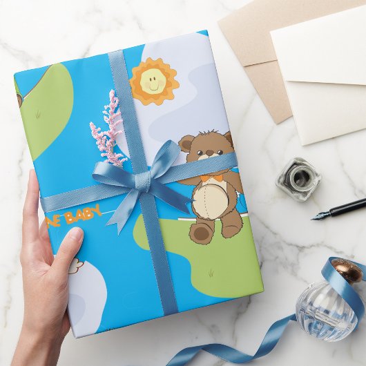 Teddy Bear Welcome Baby Kinderzimmer Design Geschenkpapier