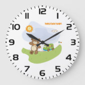 Teddy Bear Welcome Baby Kinderzimmer Design Große Wanduhr (Vorderseite)