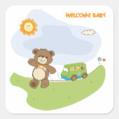 Teddy Bear Welcome Baby Kinderzimmer Design Quadratischer Aufkleber (Vorderseite)