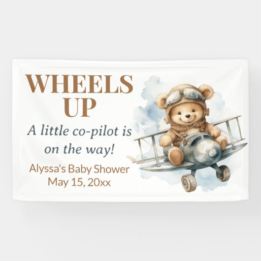 Teddy Bear Wheels Up Little Co Pilot Banner (Horizontal)