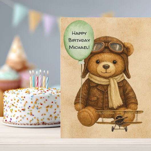 Teddy Bear Whimsical Vintag Airplane Niedlich Cust Postkarte